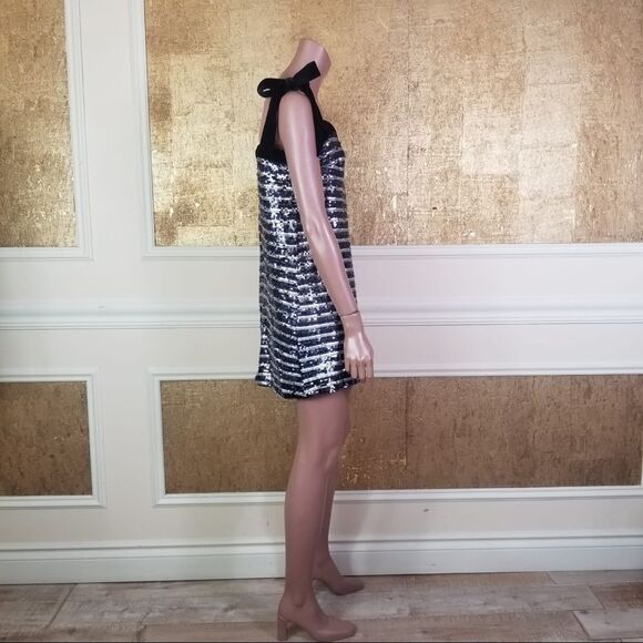NEW AQUA Exclusive sequined striped mini dress S - Picture 6 of 15